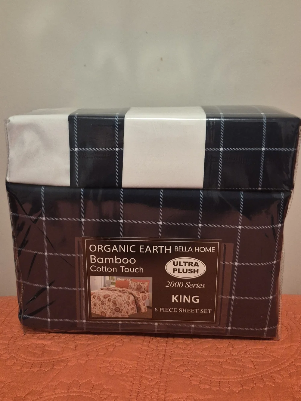 BAMBOO Black and White Plaid King Sheet Set